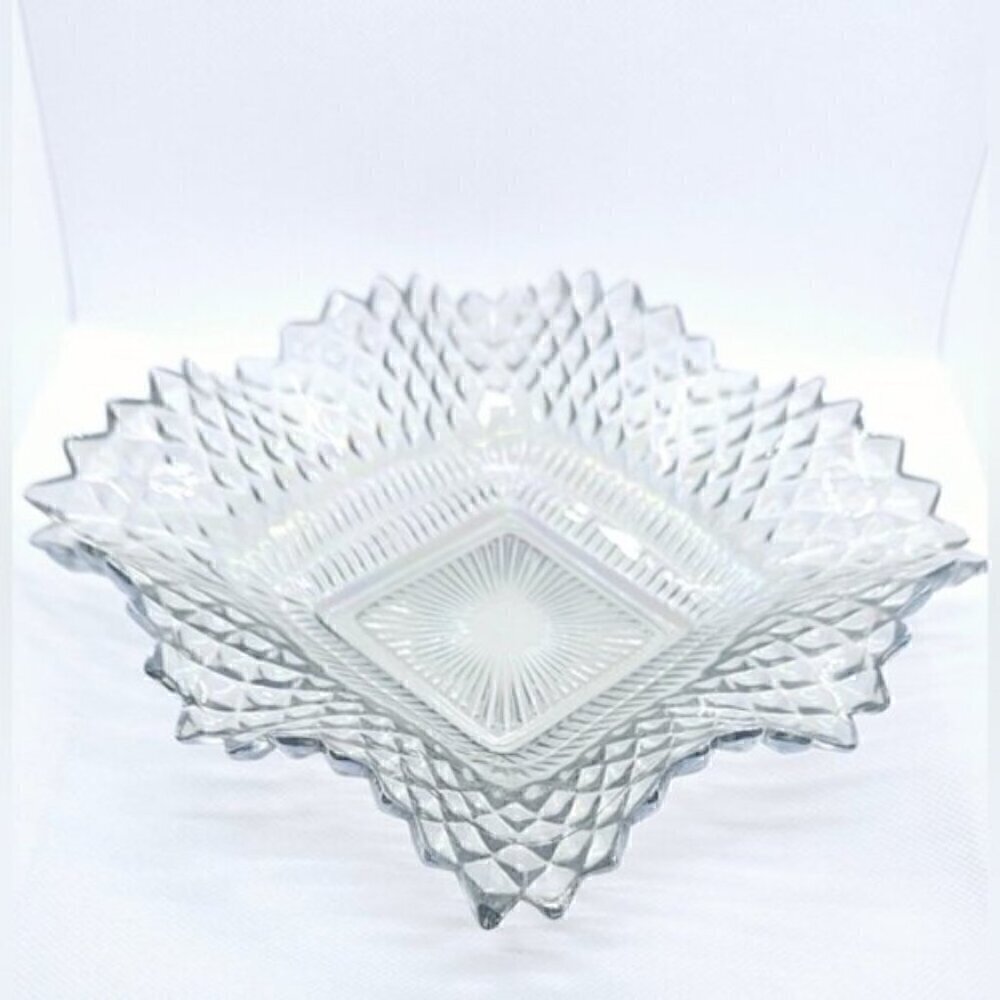 Indiana Glass Diamond Point Ruffled Candy Dish Vintage Pressed Glass